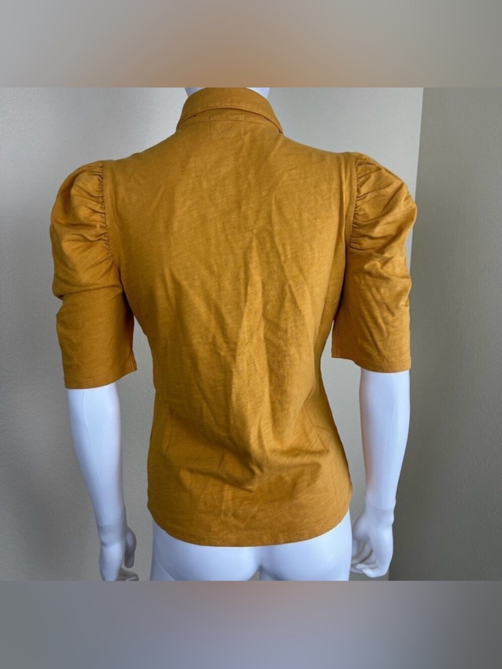 Nation LTD Mustard 3/4 Puff Sleeve Polo Top with Gold Buttons Size M - Picture 3 of 7